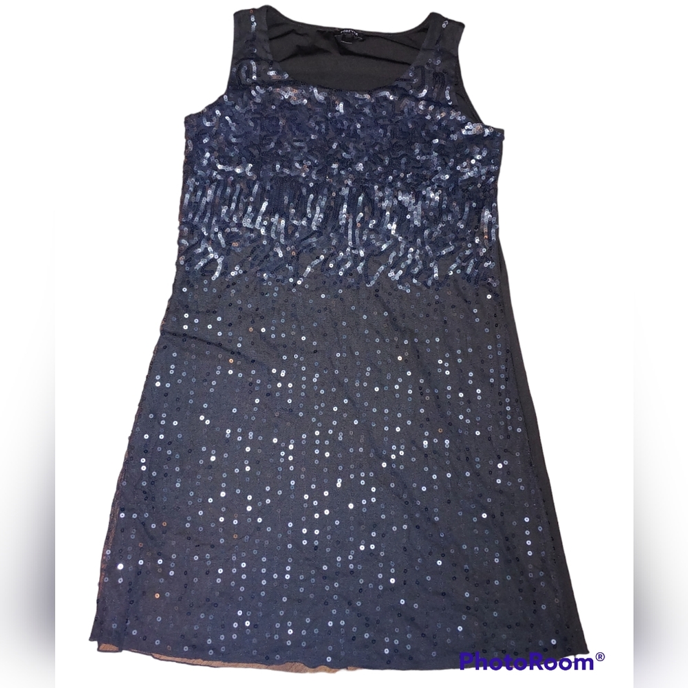 Forever Black Sequin Mini Dress, Size M
